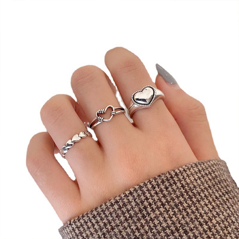 Fancyqube 4pcs / Set Cincin Model Terbuka Dapat Disesuaikan Warna Silver Gaya Retro Vintage Untuk Wanita
