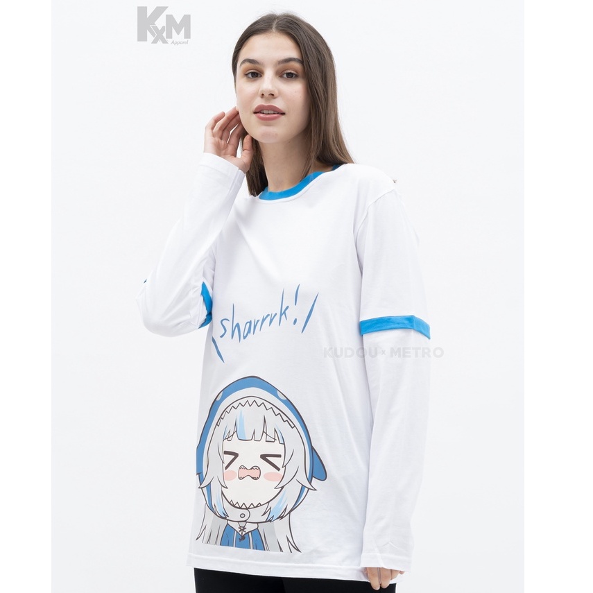 Longsleeve Double Layer Gawr Gura Kawaii White Hololive Premium Unisex