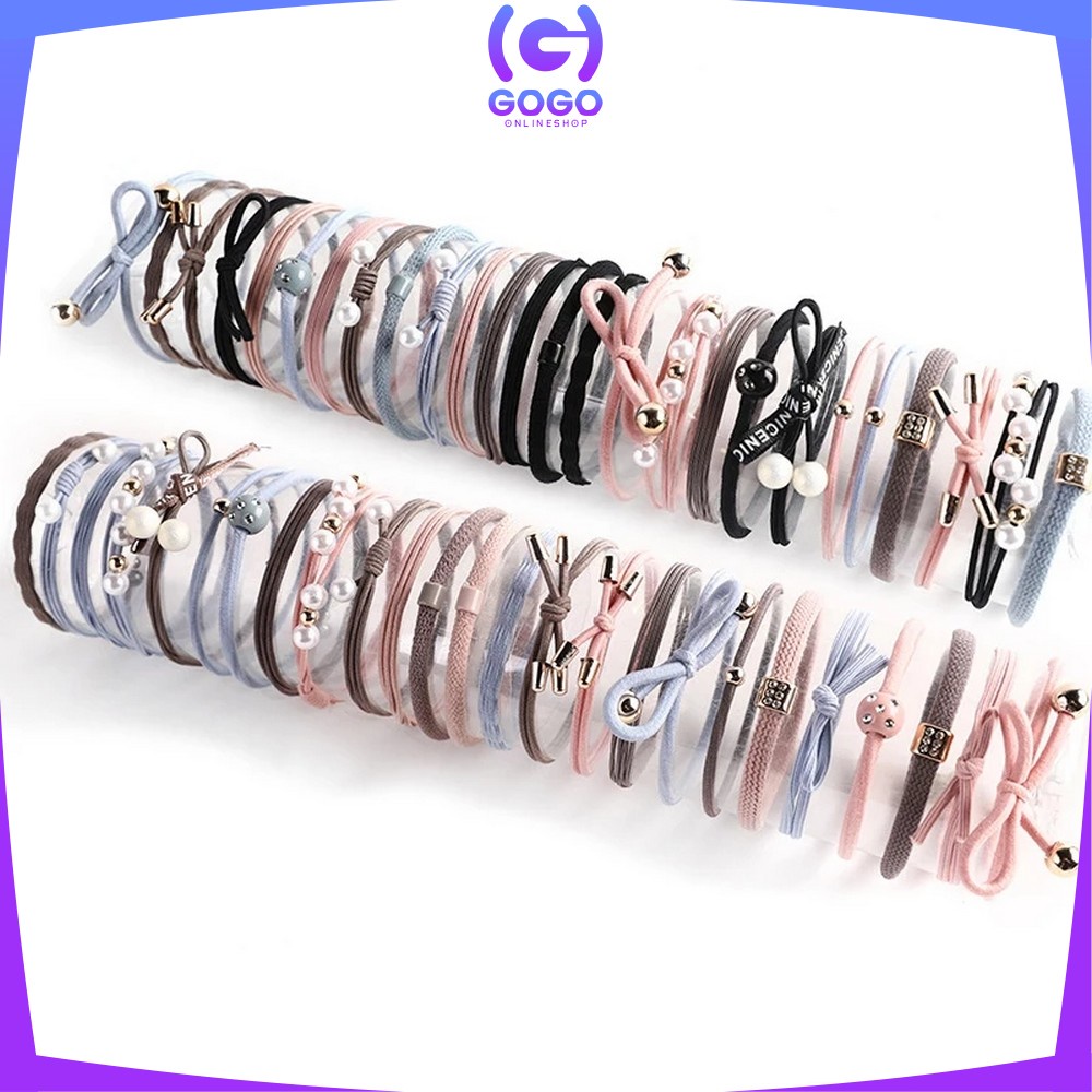 GOGO-C13 12 Pcs Ikat Rambut Karet Pearl Mutiara Pita Aksesoris Rambut Wanita Anak korean style