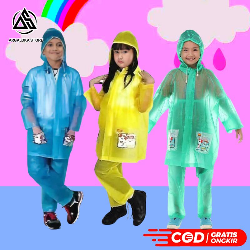 Jas Mantel Jaz Hujan Ujan Anak Setelan Jaket Celana Laki Laki Perempuan Sekolah SD Usia 6 7 8 9 10 11 12 Tahun Murah Keren Original