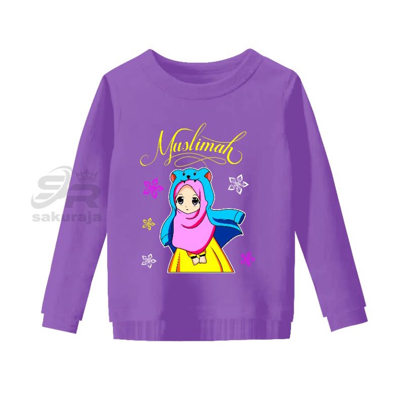 atasan hoodie anak/kaos atasan anak lengan panjang gambar hijab umur 3-11 tahun/bisa COD
