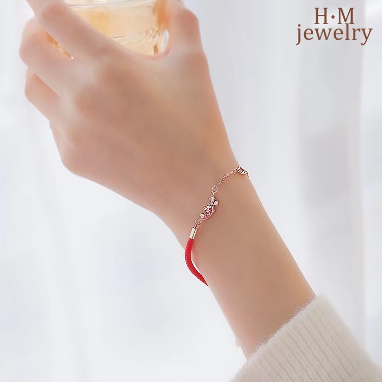 Koi Gelang Tangan Tali Anyam Motif Tulisan Good Luck Wealth Untuk Pasanganpriawanita