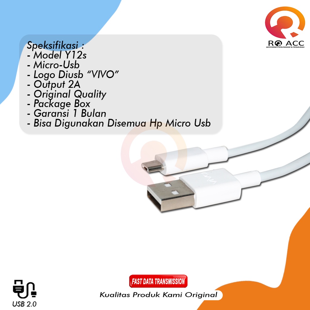 [RO ACC] KABEL DATA VIVO Y12 Y15 Y21 ORIGINAL MICRO USB [ LOGO VIVO DI USB ]