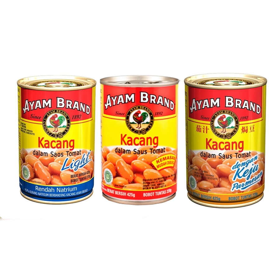 

AYAM BRAND BAKED BEANS 425 GR KACANG DALAM SAUS TOMAT. LIGHT - ORIGINAL - CHEESE