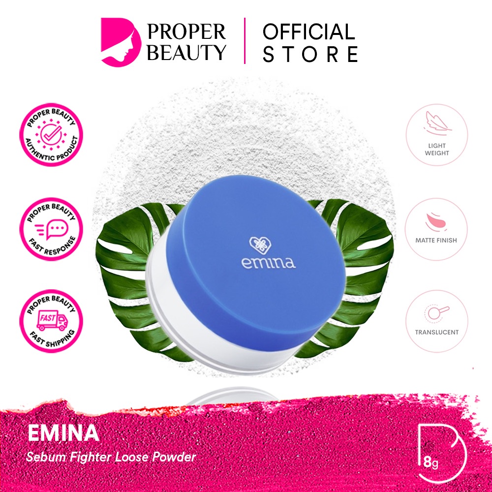 EMINA Sebum Fighter Loose Powder Indonesia / Bedak Tabur 8g / Lightweight Translucent Powder With Sebum Absorbent Particles / Cosmetic Makeup Face Make Up / Flawless Matte Natural / Setting Base Make Up Treatment Perawatan Ms. Pimple Acne Solution Series