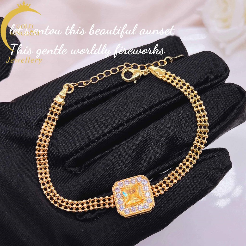 Goldkingdom Fashion Perhiasan Emas Asli Kadar 375 Bangkok Aksesoris Ready Stock Medium Gaya Antik Gelang Manik-Manik Warna Perancis Harta Karun 18K Emas Bantal Dengan Gelang Berlian Kuning