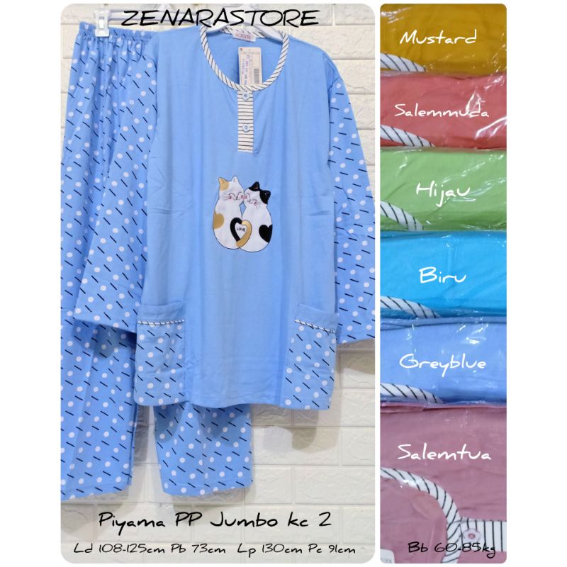 Piyama wanita pp jumbo dewasa kancing 2 lorita by sofie baju tidur kaos tebal big size panjang ld 10
