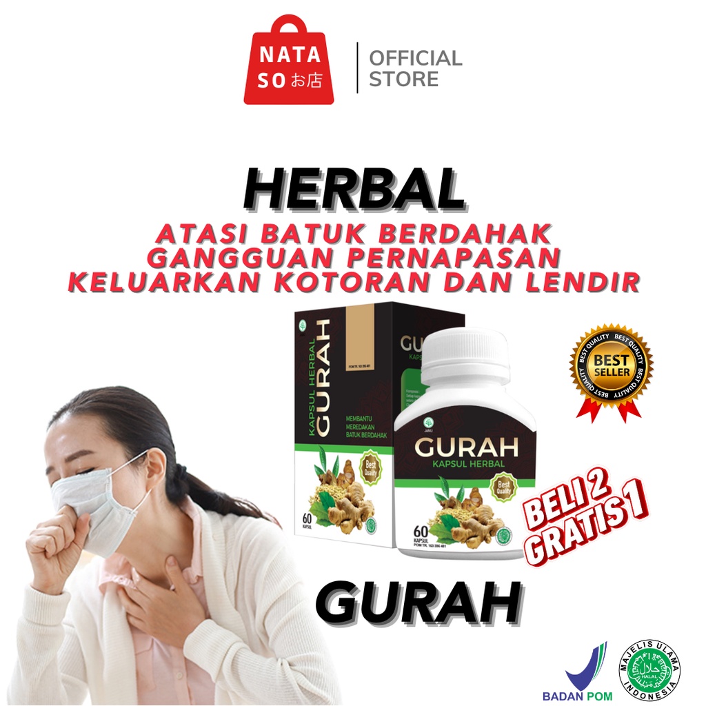 KAPSUL HERBAL GURAH /KAPSUL GURAH/OBAT GURAH/ HERBAL GURAH/OBAT BATUK/BATUK BERDAHAK 60 KAPSUL