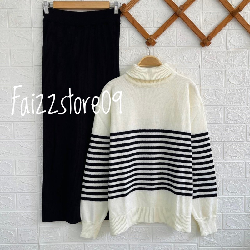 ONESET SWEATER RAJUT TURTLE NECK SETELAN CELANA KULOT DAN ROK