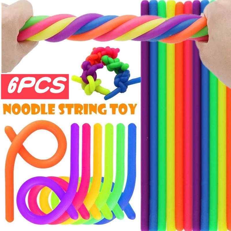 6pcs / Set Mainan Fidget Tali Elastis Bahan Karet Lembut Untuk Penghilang Stress Anak