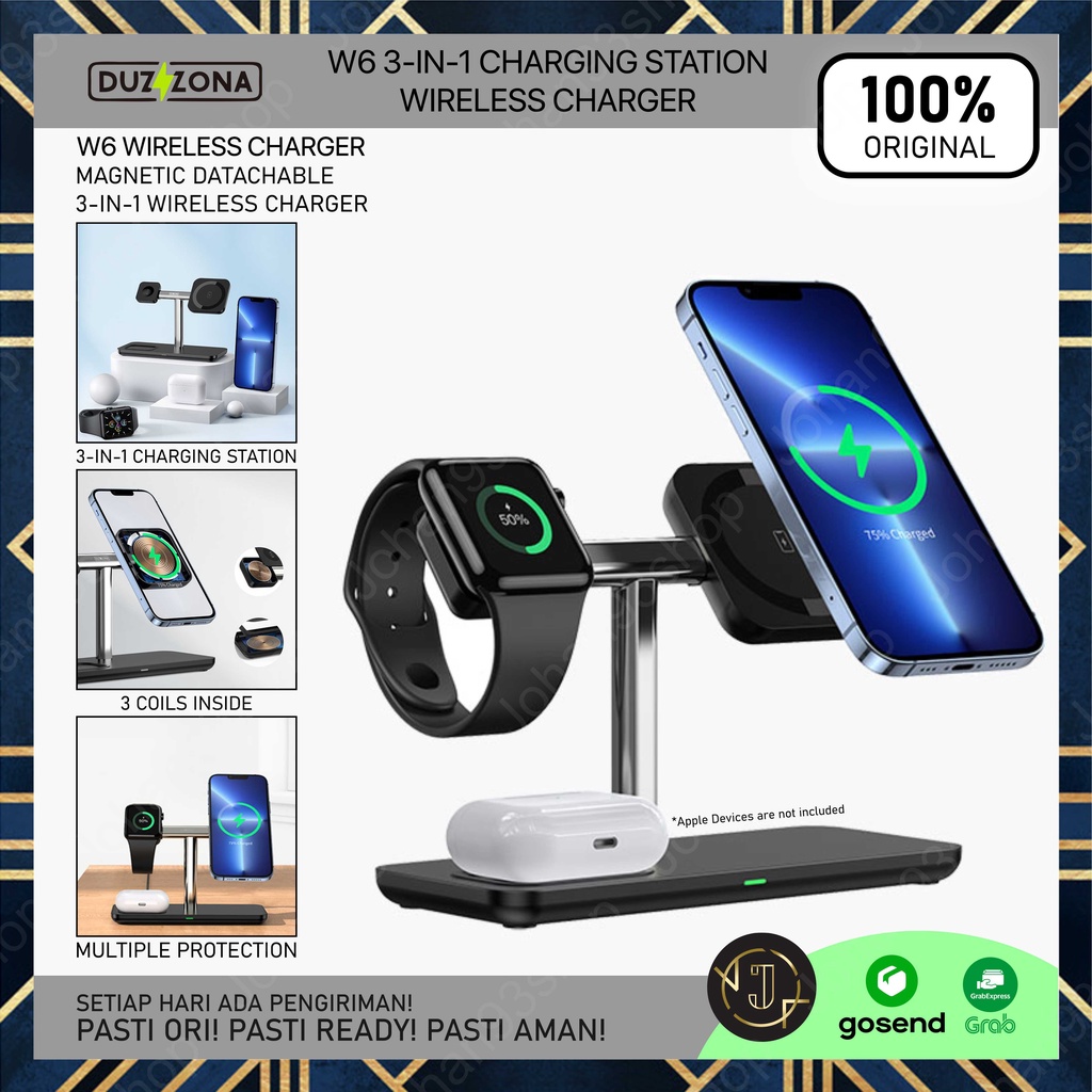 Wireless Charger DUZZONA W6 3-in-1 Magnetic Magsafe Qi Fast-Charging