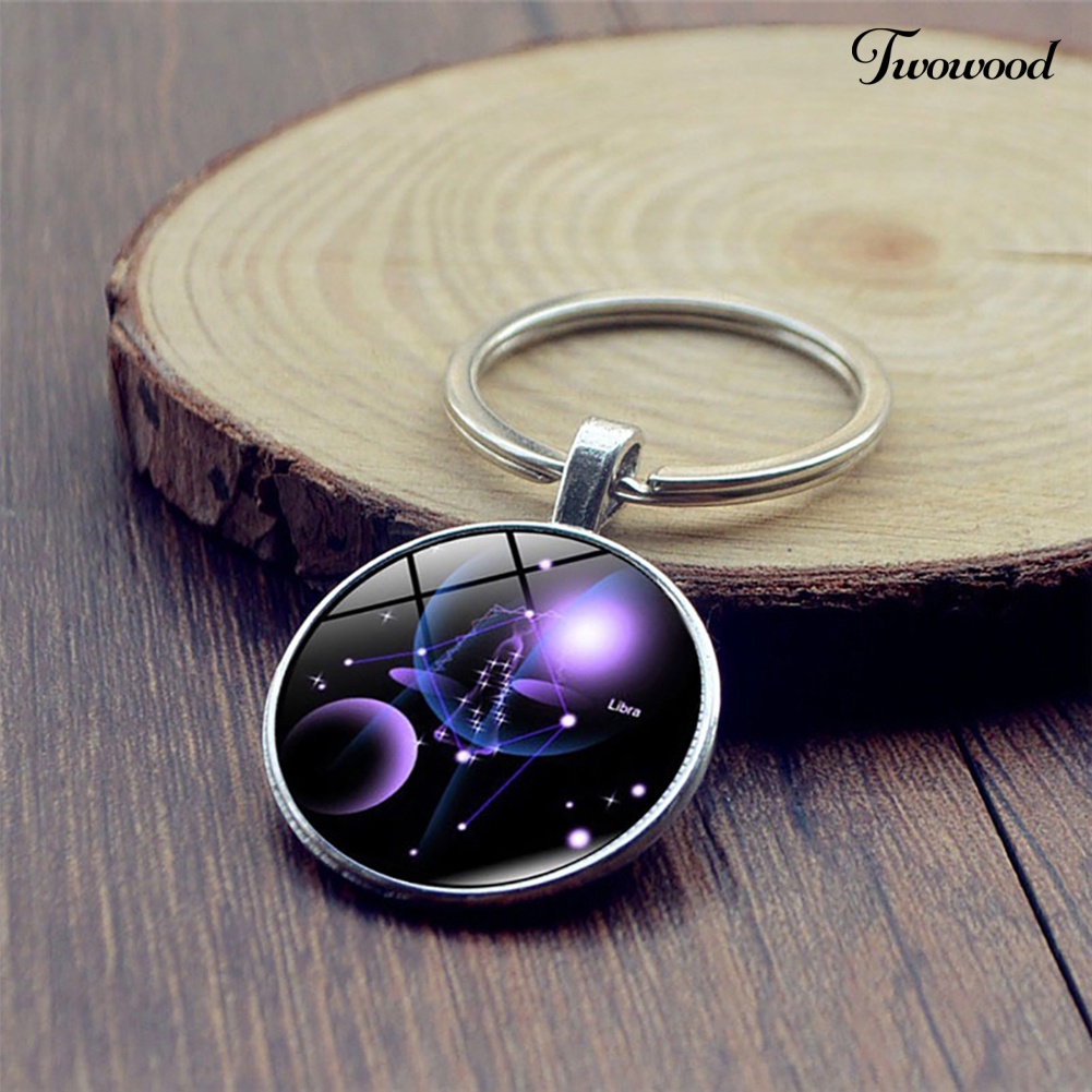 Twowood Gantungan Kunci Dengan Liontin Kaca Bulat Motif 12 Zodiak