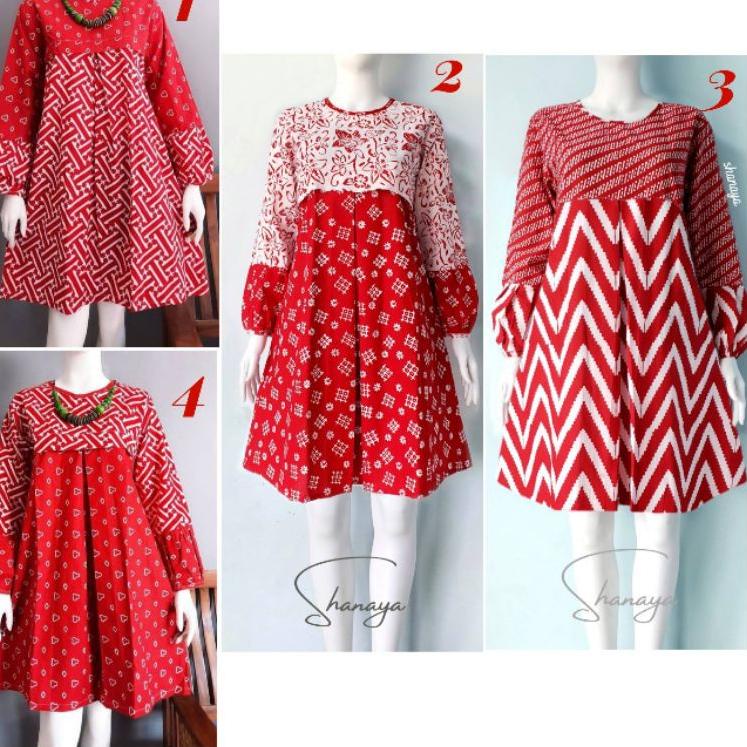 Shanaya Batik Tunik Seling Garutan Merah Cap Batik Solo Atasan Batik Modern ‣ KMN.18Oc22ĸ