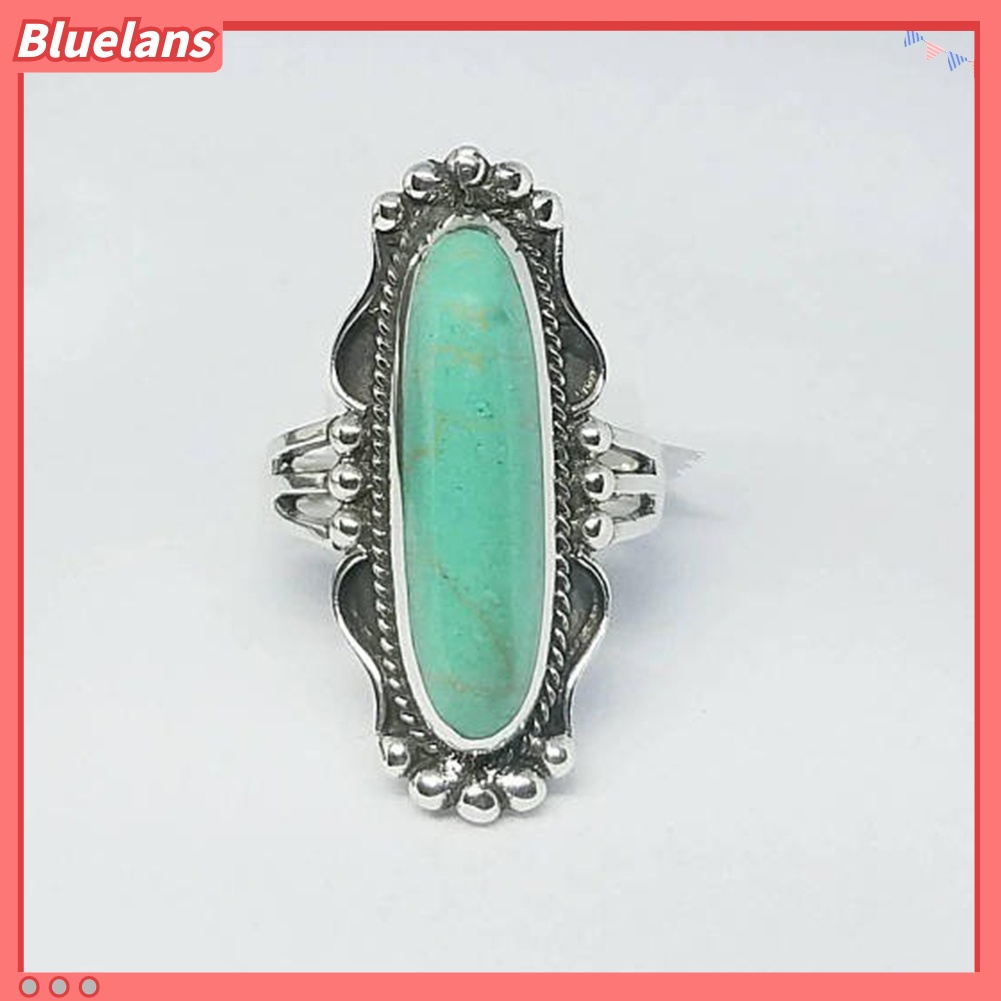 Bluelans Vintage Finger Decor Oblong Turquoise Ring Women Wedding Engagement Jewelry