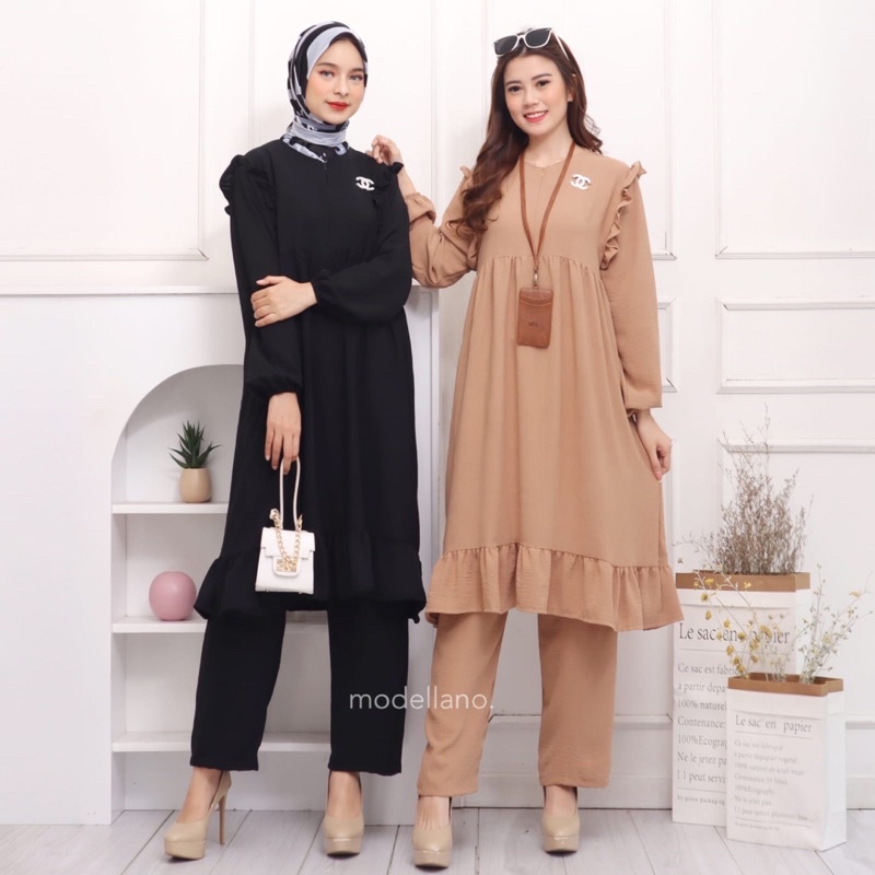 ONE SET CRINKLE SETCEL LONG TUNIK JUMBO BUSUI SLETING DEPAN NIKEN FREE BROS GROSIR PGMTA MURAH