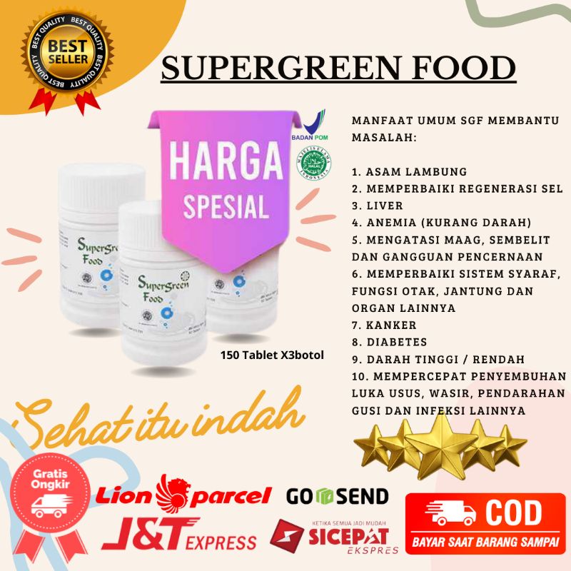 PAKET 3 HEMAT Supergreen Food SGF 50 tabs Chlorella Spirulina Super Green Food Original KK Indonesia