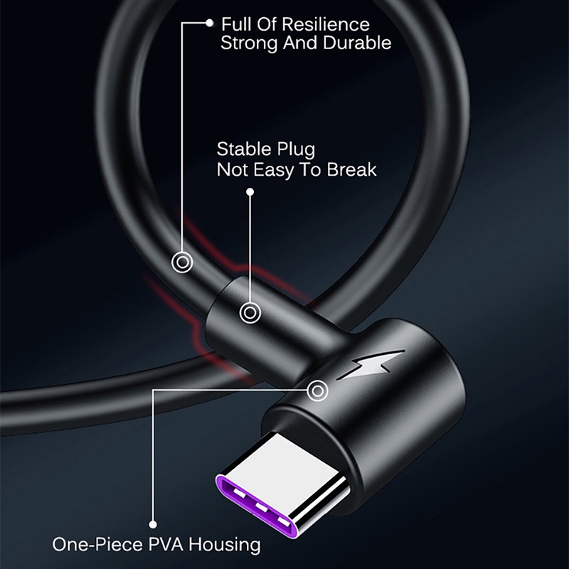 Kabel Data / Charger Usb Tipe C 5A 90 Derajat Fast Charging Untuk Huawei P30 Mate 20 Pro Samsung S10 S9