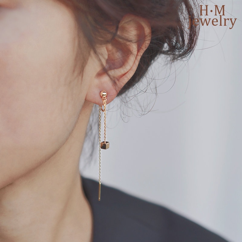 Anting Gantung Panjang Kait Motif Geometri Aksen Rumbai + Hollow Untuk Perhiasan Wanita