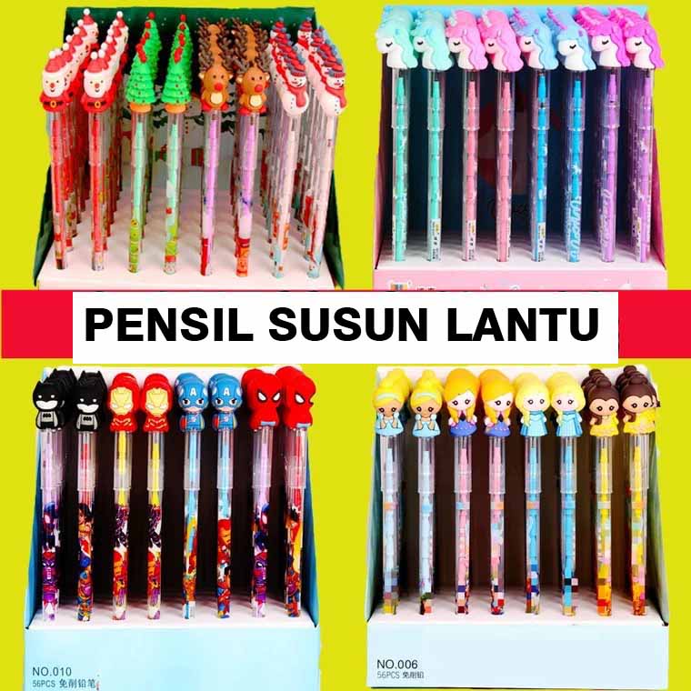 PENSIL SUSUN BENSIA MOTIF KARAKTER BT21 BTS / BLACK PINK LUCU / PENCIL BT21 BTS SUSUN SAMBUNG PELURU