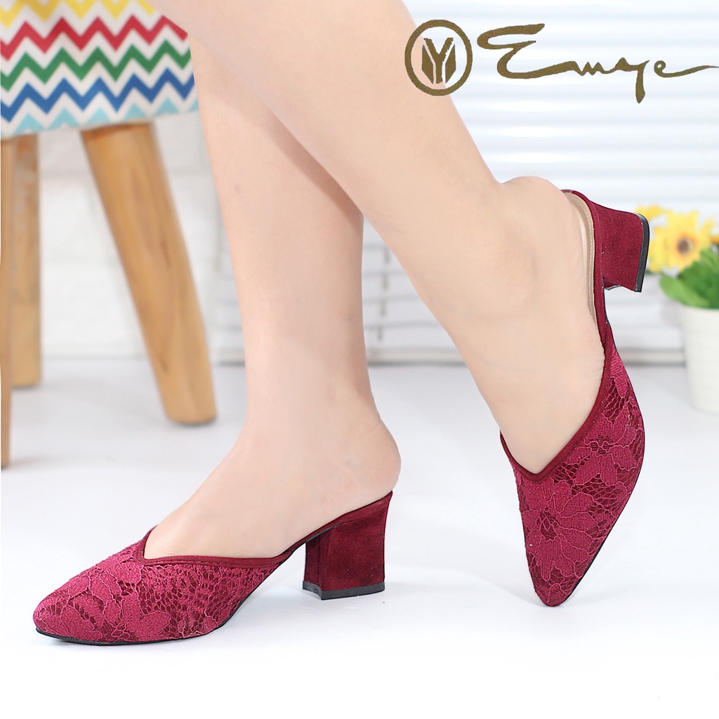 EMYE- Sepatu Pesta Wanita Pengantin 5cm Brukat Glitter Original Terbaru Dan Sandal Pesta Brukat Wanita Mewah Elegan