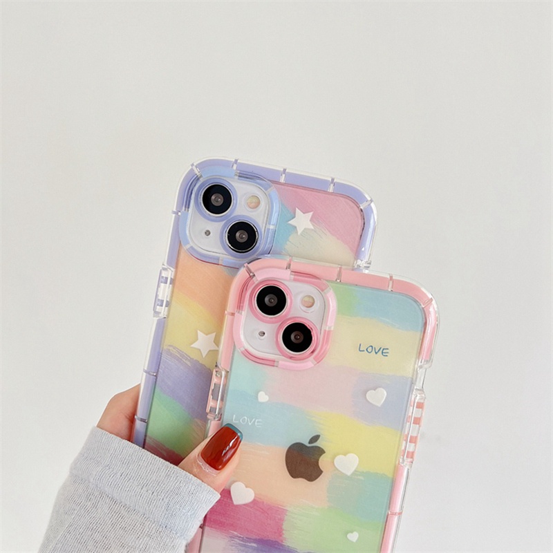 Casing Soft Case Motif Pelangi + Bintang Untuk IPhone Xr Xs Max 11 12 13 14 Pro Max 14 Plus CASING KESING HP IPHONE FOR GIRL