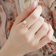 Cincin Wanita All Size Model Bunga Daun Love Warna Gold Silver Rosegold