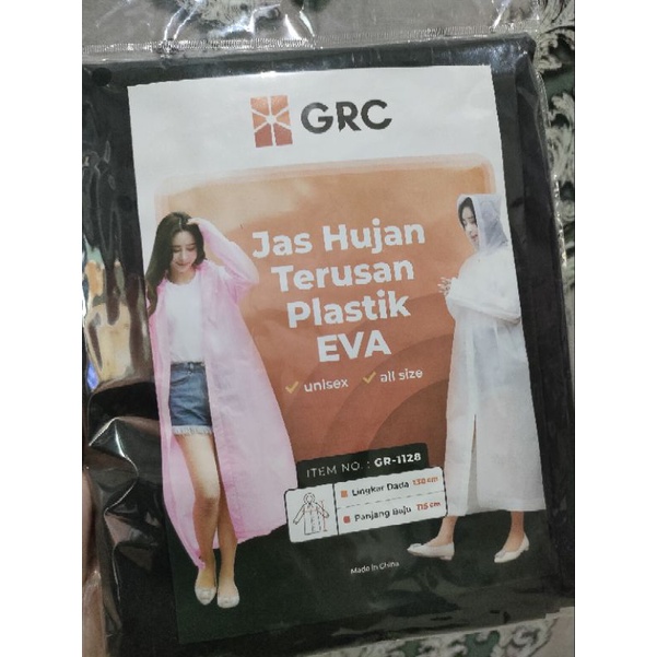 Jas Hujan Terusan Eva Dewasa Polos GRC MJ1128 GR1128 - Mantel Hujan Terusan Import Keren Kekinian