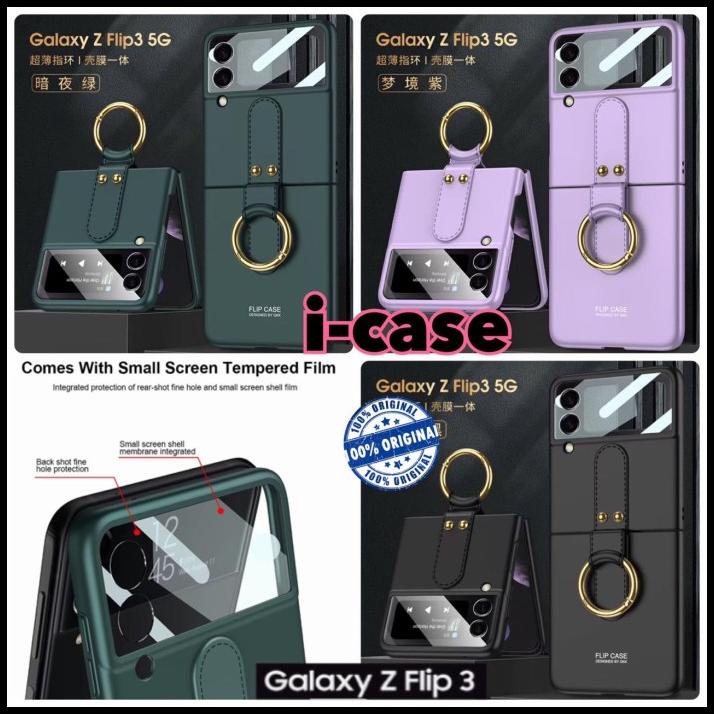 Case Samsung Galaxy Z Flip 3 5G Matte With Ring Glass Lens Flip3 Gkk