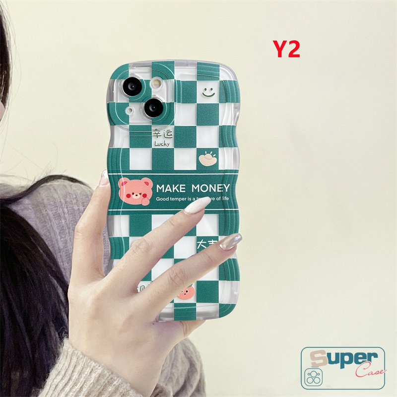 Checkerboard Pasangan Case Untuk Realme C53 C12 C35 C33 C55 C15 9i 7i C25 C25Y C11 C30 C20A C21Y C3 C20 C25s C20A 5i 5s 6i 5lucu Beruang Kelinci Baru Bergelombang Tepi Lembut Tpu Belakang Full Cover