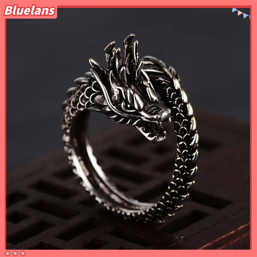 Bluelans Unisex Retro Chinese Dragon Carved Adjustable Opening Finger Ring Jewelry Gift