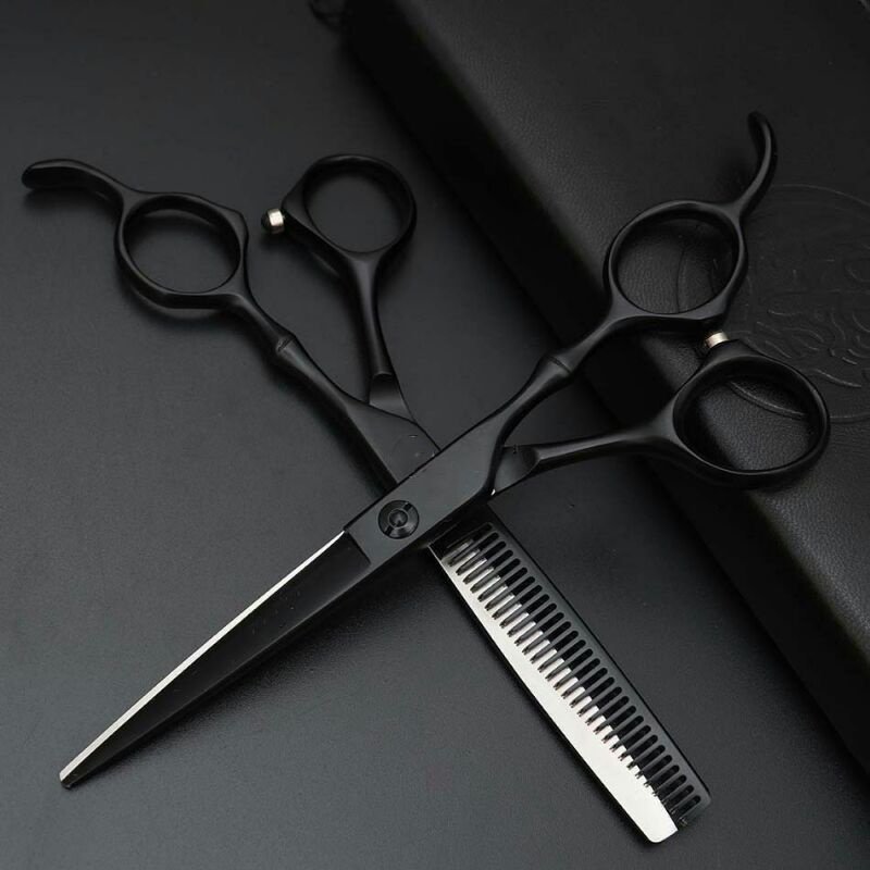 Gunting Rambut Profesional Barber Scissor 5.5 Inch 2 Pcs With Razor Comb 440c Black