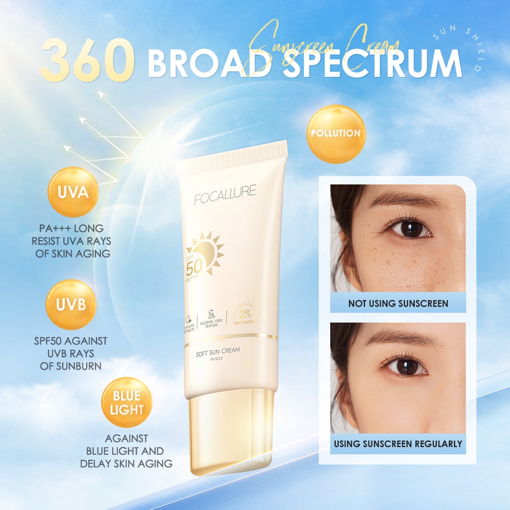 Focallure Sunscreen Soft Sun Cream SPF 50 Niacinamide Sunscreen Focallure
