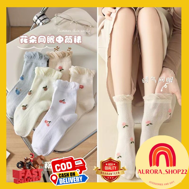 [COD] KAOS KAKI PANJANG WANITA RENDA MOTIF BUNGA CUTE IMPORT ALA KOREA KAOS KAKI FASHION WANITA