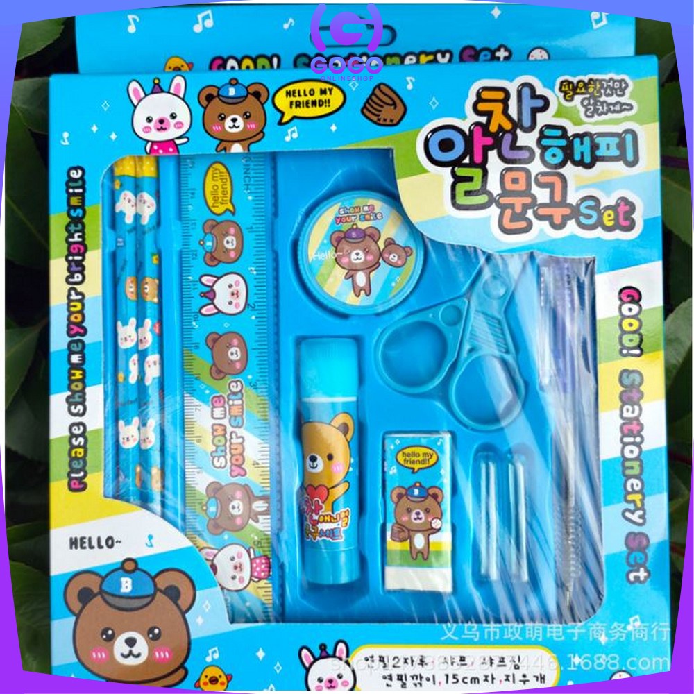 GOGO-A26 Alat Tulis Set 8in1 Karakter Stationery Kids / Paket Alat Tulis Anak TK / Set School Supplies for Child Writing Gift Eraser Ruler