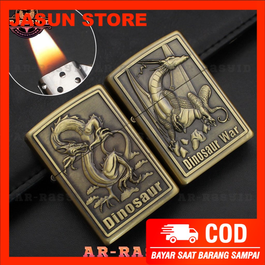 BISA COD! Korek Api Roda Api Zippo Minyak Jiantai Motif Dinosaurus Dinosaur War JT-6007