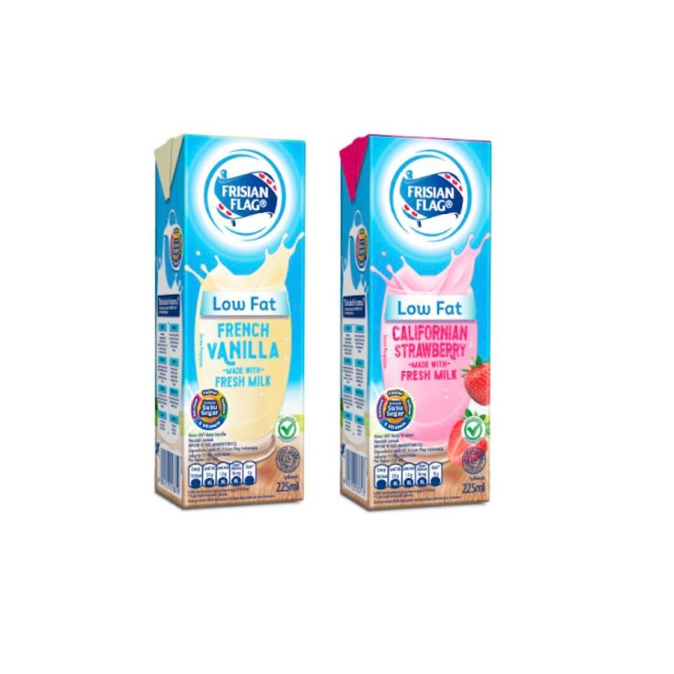 

㊋ Frisian Flag UHT PLS Low Fat CAL Strawberry 225ml + Frisian Flag Low Fat French Vanilla 225ml TERBARU 2485 ❁