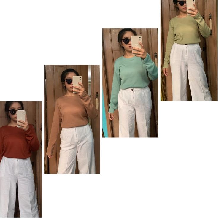 Toko Spesial--Kaos atasan wanita rib super lengan panjang / kaos lengan panjang / T-shirt kaos rajut