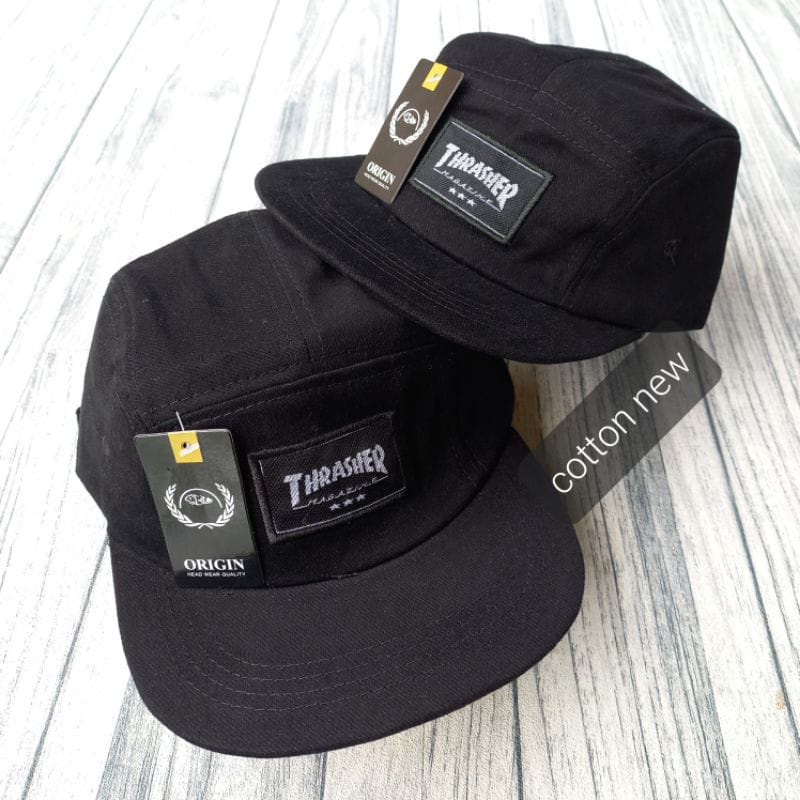 Topi lima panel cap woven bordir thrasher pria wanita original topi 5 panel pria distro