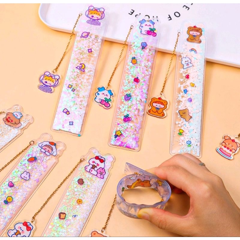 Penggaris Pembatas Buku Glitter Kartun
