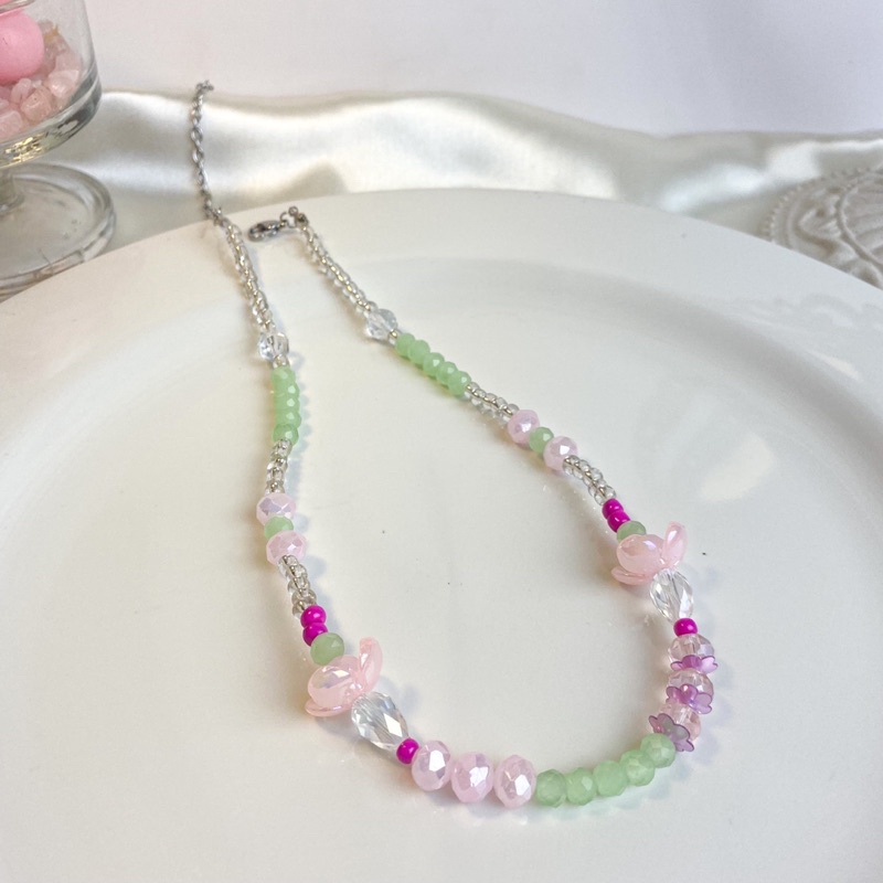 Kalung Necklace handmade Manik Manik Single Necklace Choker Hijab Clover