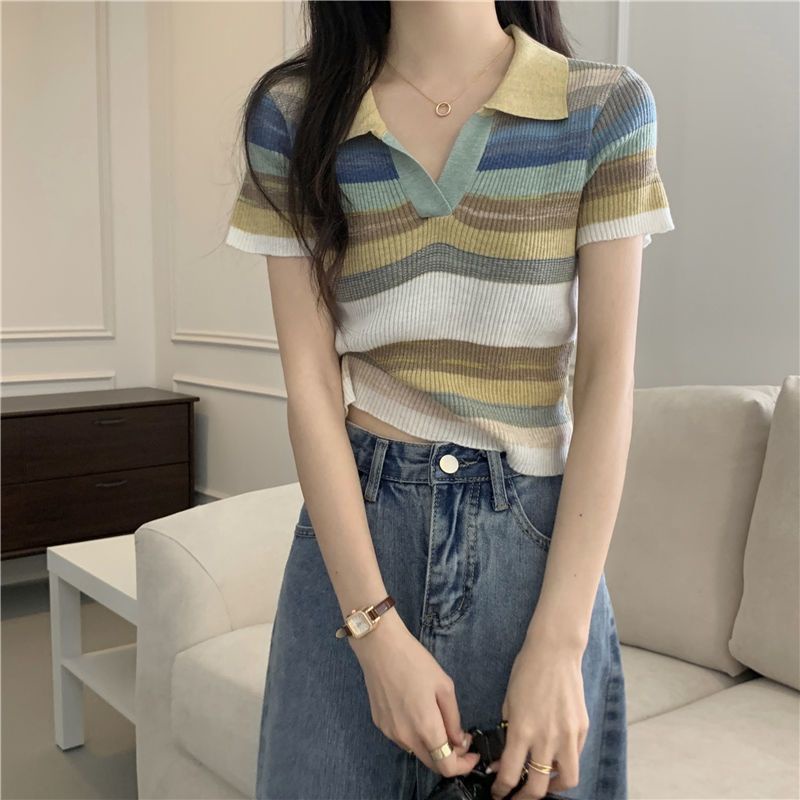 Baju Rajut Wanita/kaos Stripe Wanita/kaos Import Wanita/korean Style Terbaru/