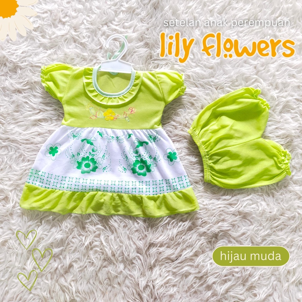 Setelan Anak Perempuan Motif Lily Flower Lucu Kekinian 0-9 bulan Setelan Ruffle - Set baju anak cewek stelan bayi