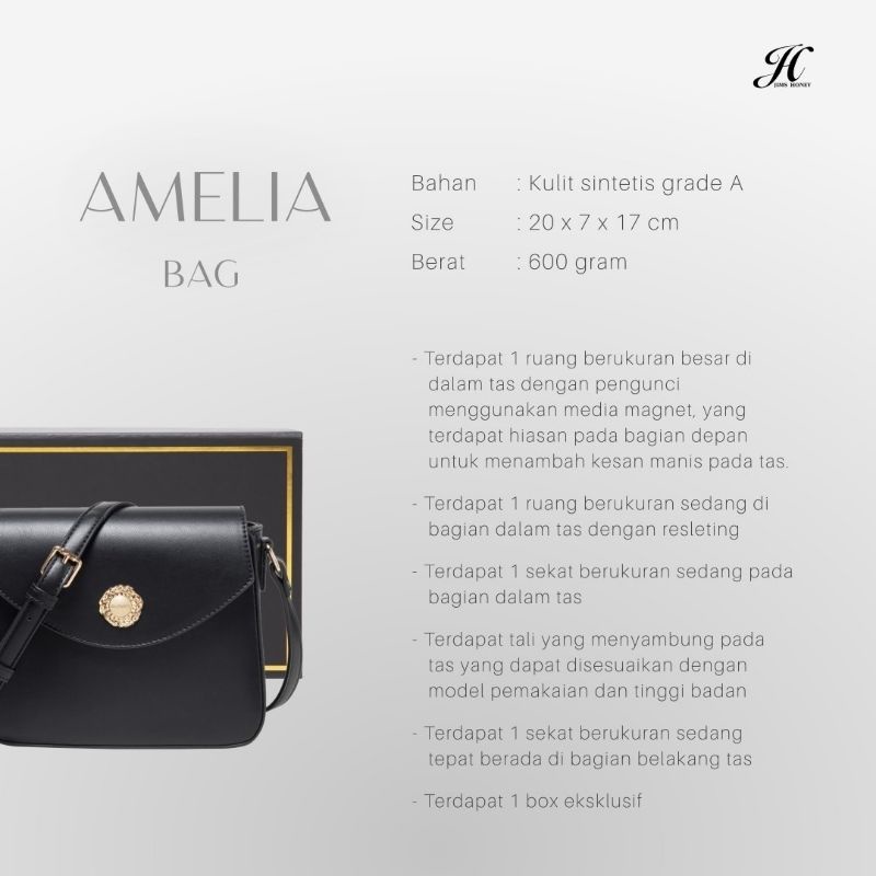 AMELIA BAG JIM HONEY ORI TAS BAHU SELEMPANG WANITA KOMPAK ELEGAN IMPOR FASHION CEWEK KOREA BOX EXCLUSIVE