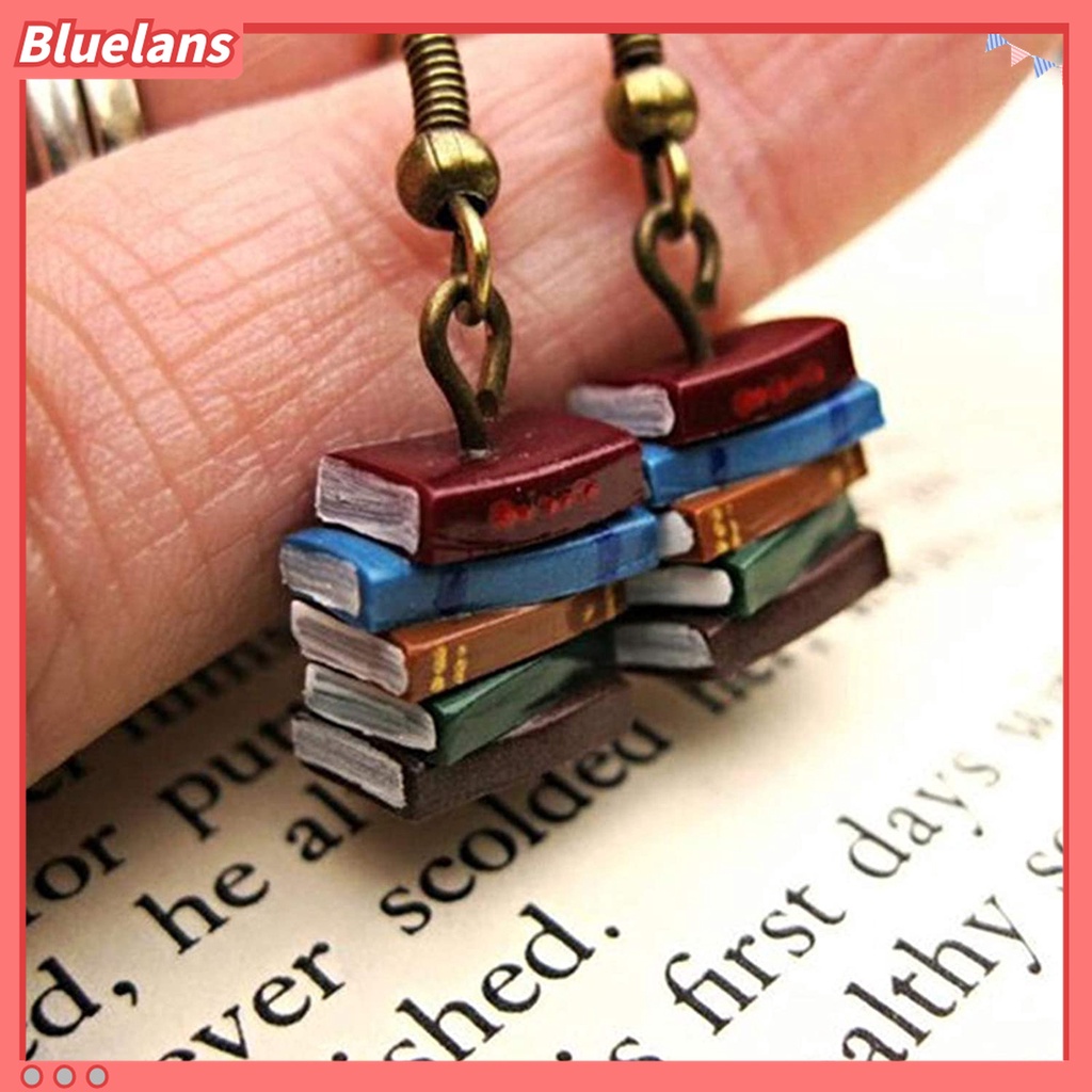 Anting Kait Menjuntai Bentuk Buku Tumpuk Warna-Warni Untuk Wanita
