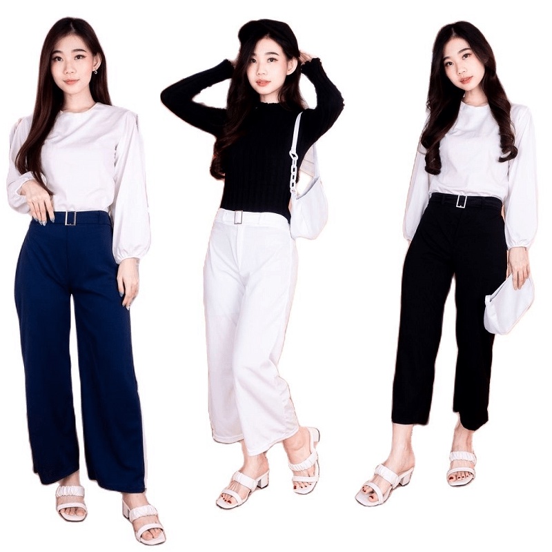 KULOT KISHA BELT  CELANA WANITA / Basic Long Pant Kisha Belt Cullote Pants