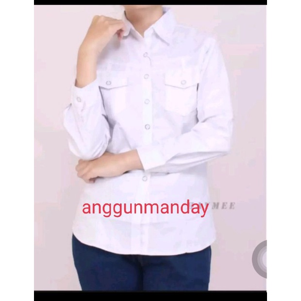 KEMEJA PUTIH  KANTONG DUA KEMEJA POLOS WANITA KEMEJA KANTOR WANITA BAJU POLOS KANTONG KIRI KANAN BAJ