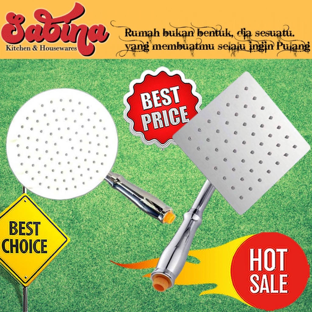 Kepala Shower Mandi Bulat Kotak8 Inch Minimalis Stainless Steel