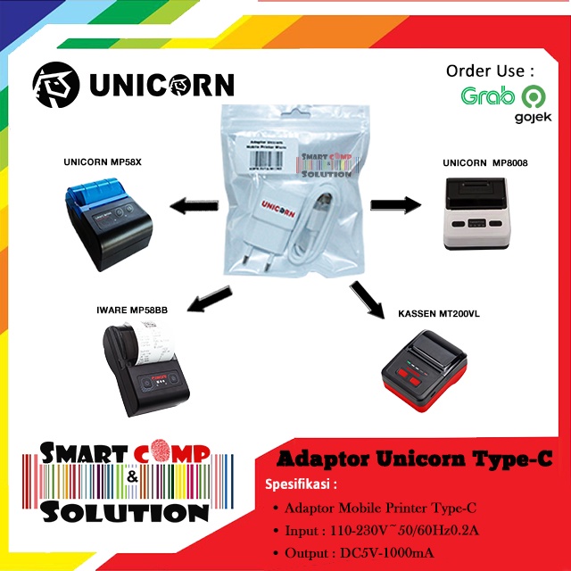 Adaptor Charger Unicorn Mobile Printer 5A 1A Micro USB / USB Type C