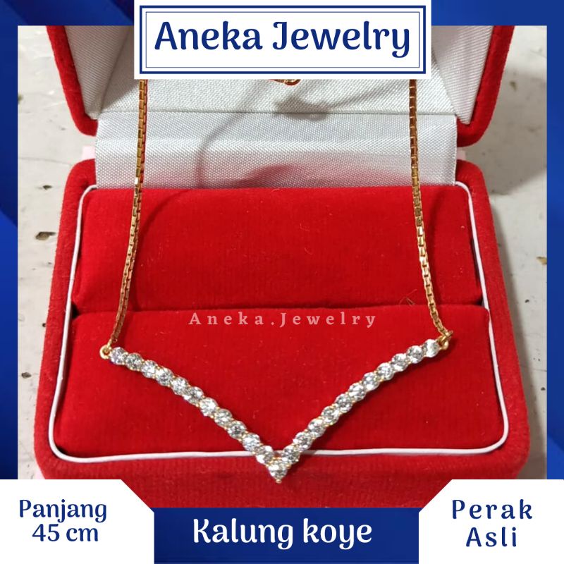 Kalung Koye V Mata Baris, Perak 925, Sepuh Emas Kuning