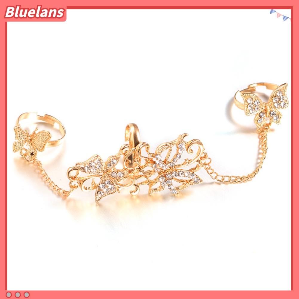 Bluelans Fashion Rhinestone Hollowed Butterfly Link Finger Ring Adjustable Women Jewelry